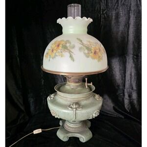 Antique Bradley & Hubbard GWTW Verdigris Parlor Lamp Electric Converted Floral